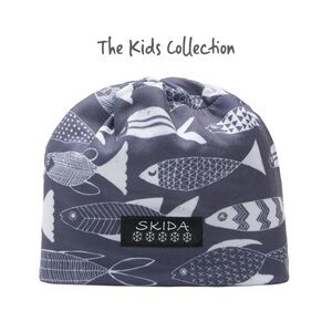 Skida Kids Alpine Hat in Grey and White Fishy Fish Print